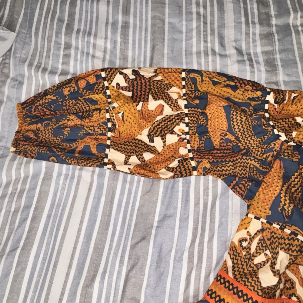 Farm Rio By Anthropology V-Neck Dress Geometric Jaguar Print Tiered Sz X-Large - Picture 6 of 16